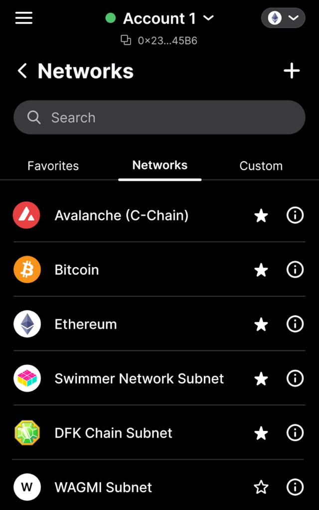 Billetera Core Avalanche Ethereum
