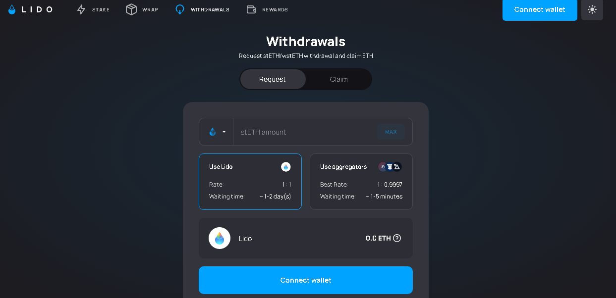 Retiros de ETH en staking Lido V2