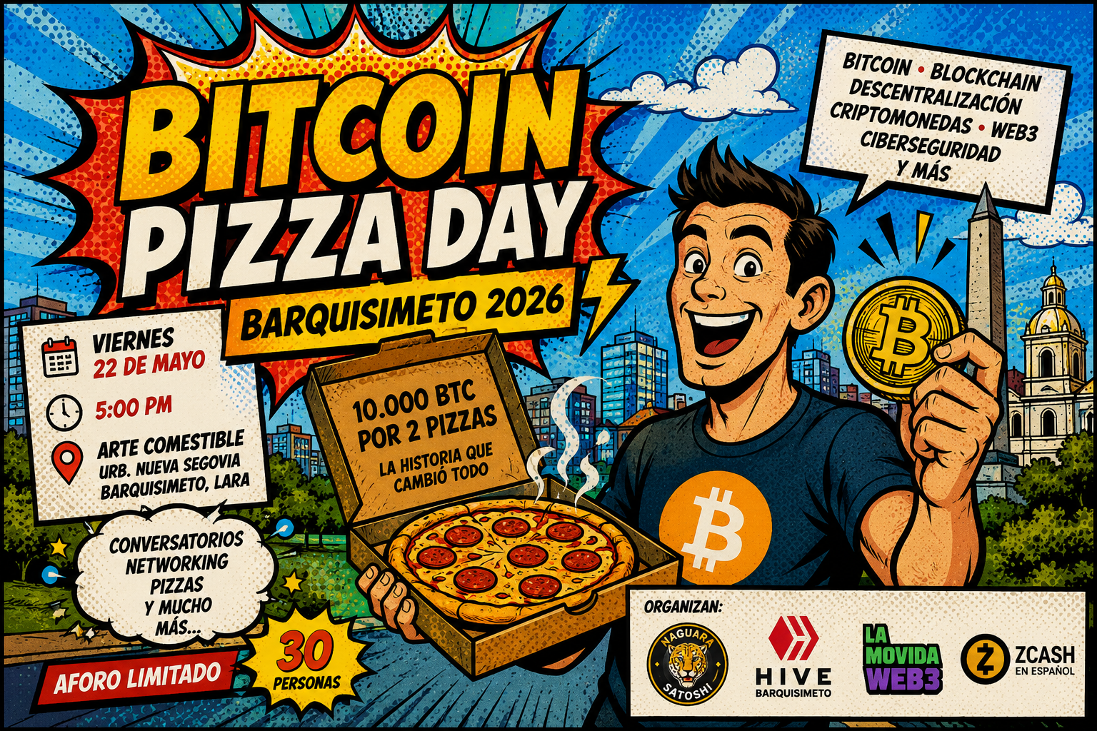 Barquisimeto celebrará el Bitcoin Pizza Day 2026 con networking, pizzas y cultura Web3