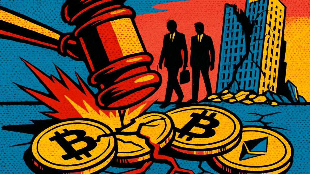 Ilustración de los cofundadores de Celsius ante una sanción de la FTC en un tribunal financiero
