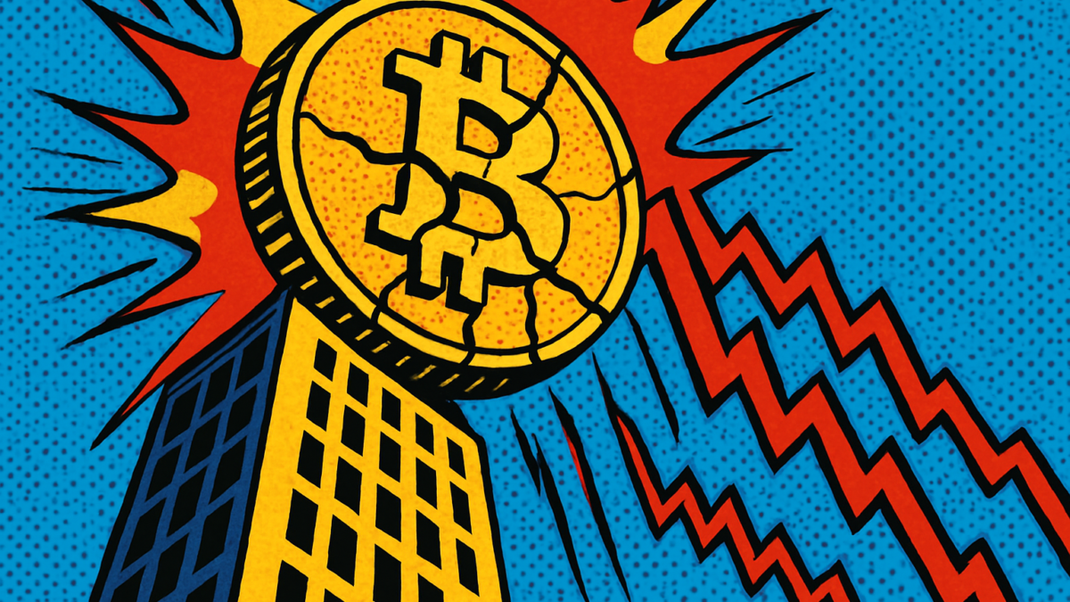 Empresa liquida su tesorería Bitcoin con monedas de BTC cayendo sobre distrito financiero de Londres