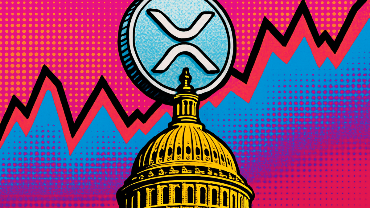 Moneda de XRP sobre el Capitolio ilustrando la volatilidad del precio de XRP por un plazo en el Senado