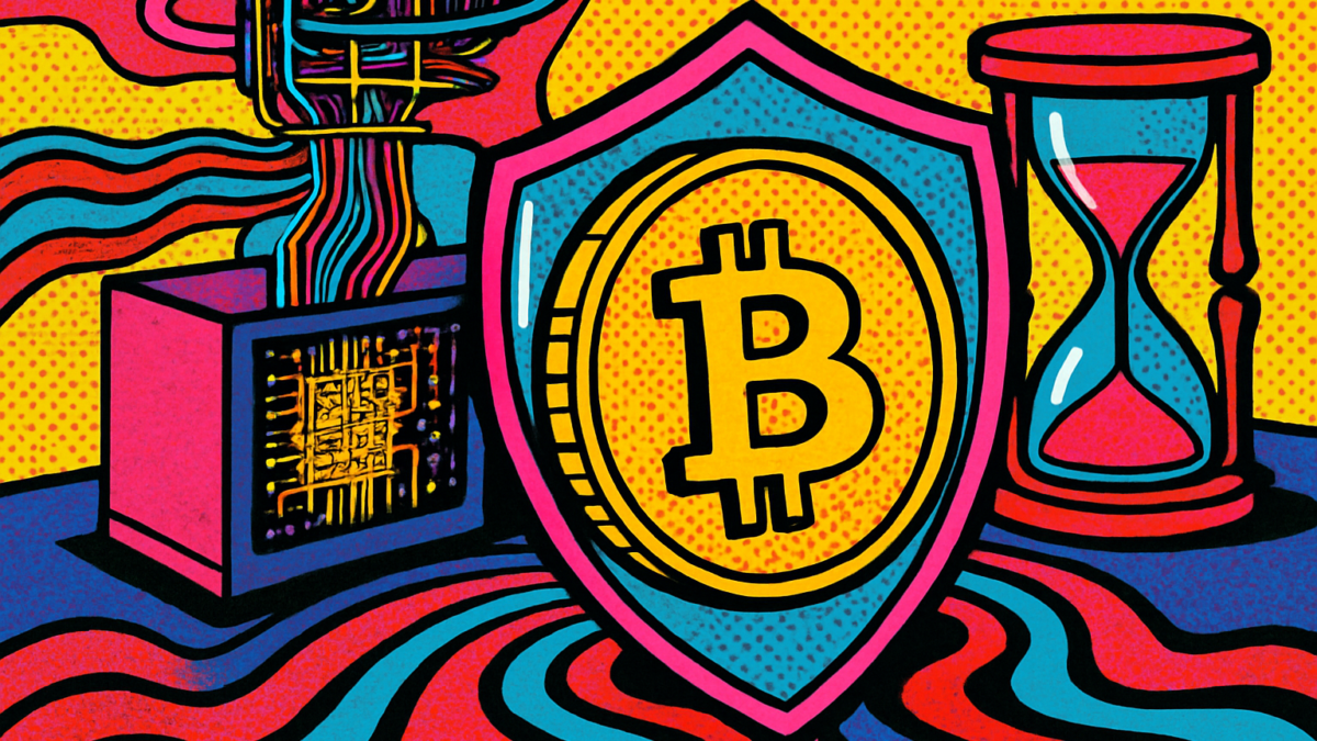 Moneda de Bitcoin protegida ante el riesgo cuántico representado por una computadora cuántica