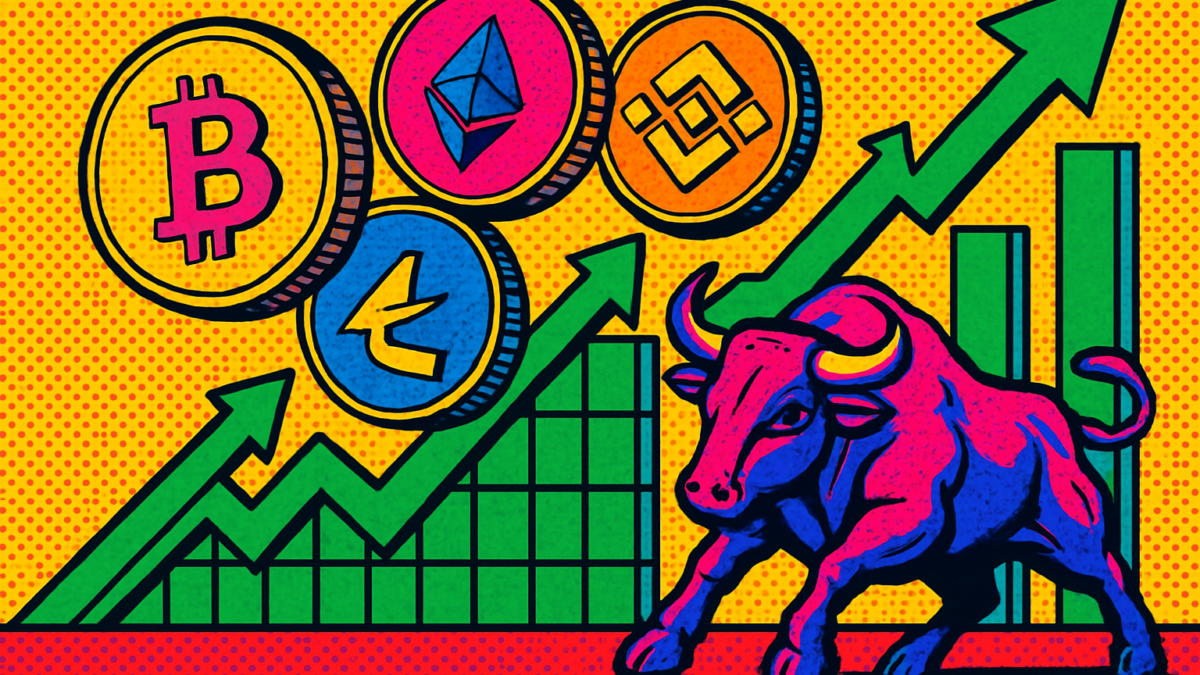 Análisis de precios cripto con HYPE, NEAR, SHIB y DOGE subiendo sobre un gráfico alcista