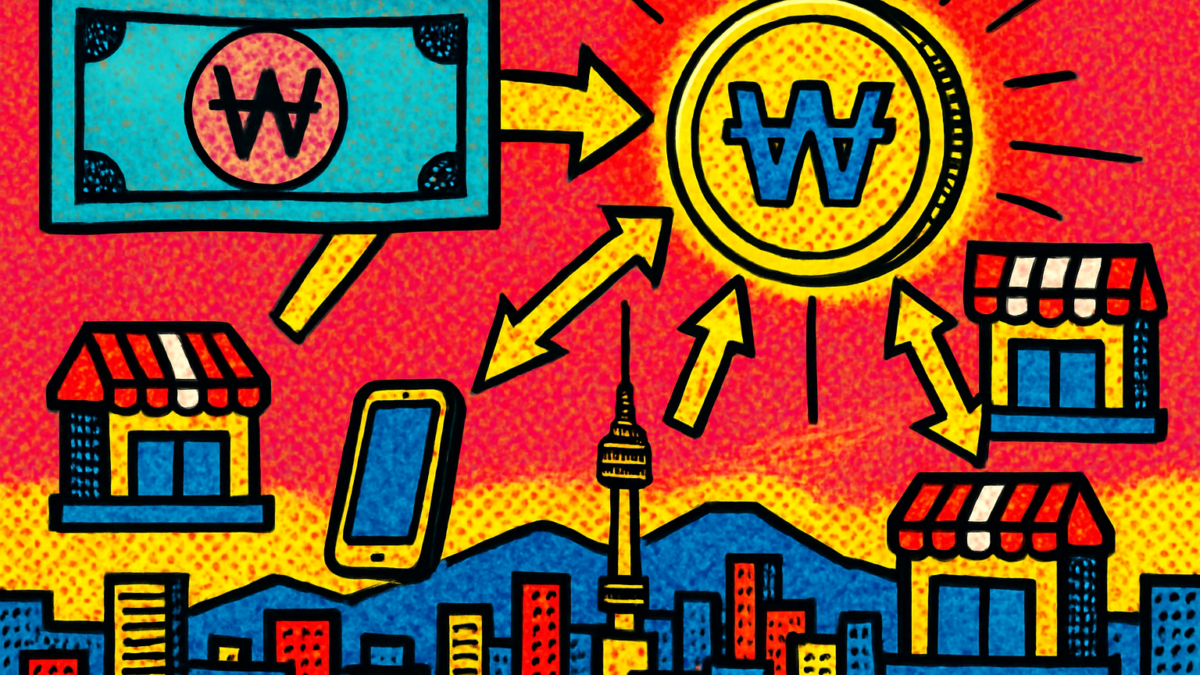 Representación de una stablecoin del won surcoreano en pagos digitales entre Kakao y Circle
