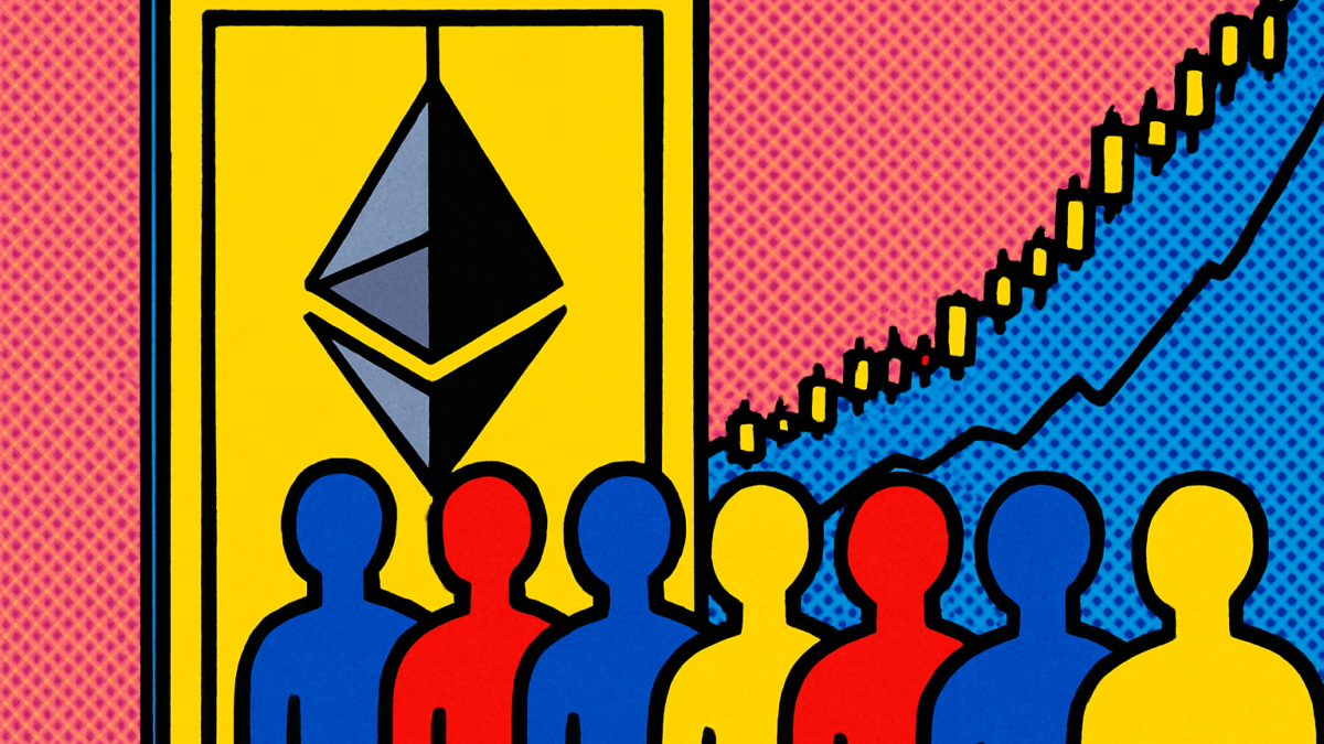 Cola de salida de validadores de Ethereum vacía frente a un gráfico de precios de ETH al alza