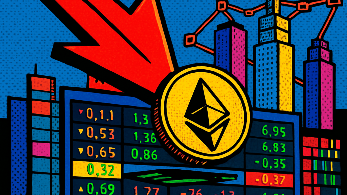 Representación de un short de Ethereum en Hyperliquid con una moneda ETH y gráficos bajistas