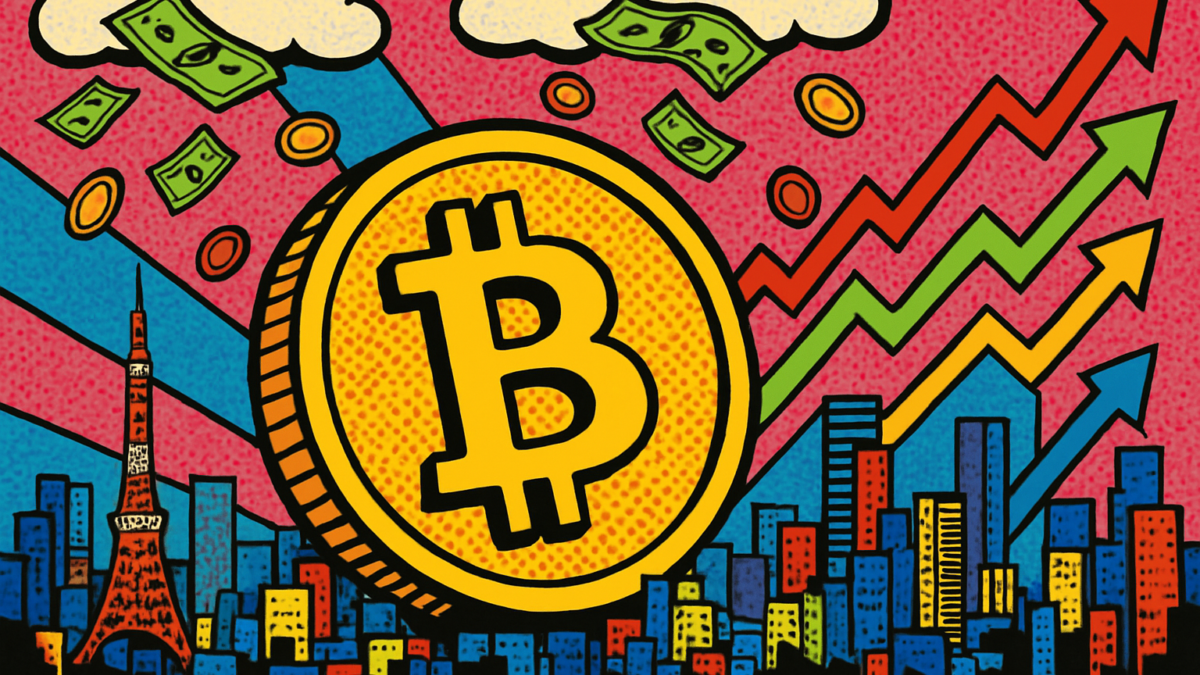 ETF de Bitcoin en Japón representado por una moneda dorada sobre el skyline de Tokio