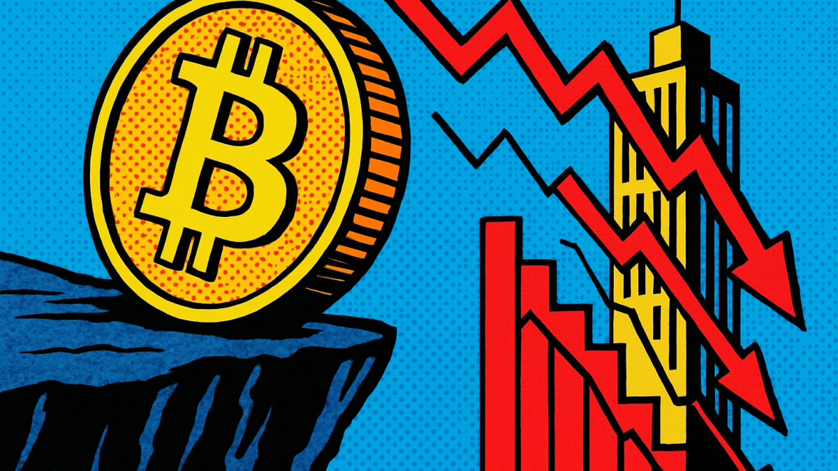 Métrica de riesgo de Strategy Bitcoin representada por una moneda al borde de un acantilado