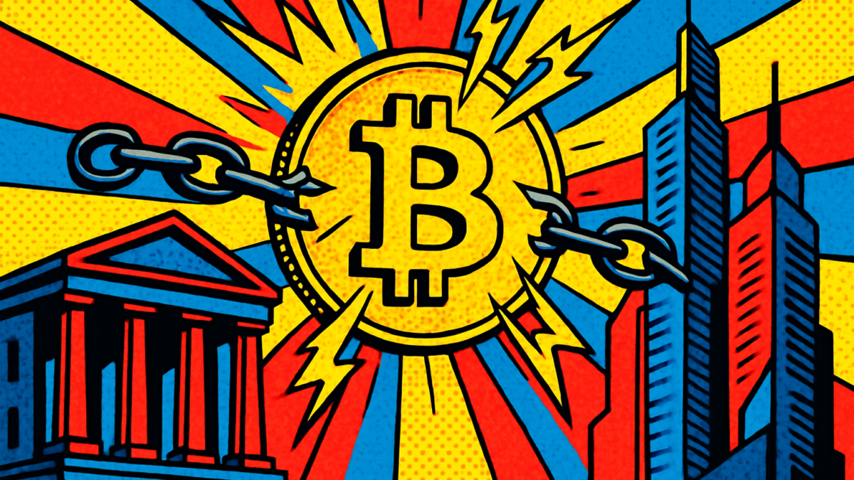 Programa Freedom Tech con Bitcoin como herramienta de libertad ante un edificio gubernamental de EE.UU.